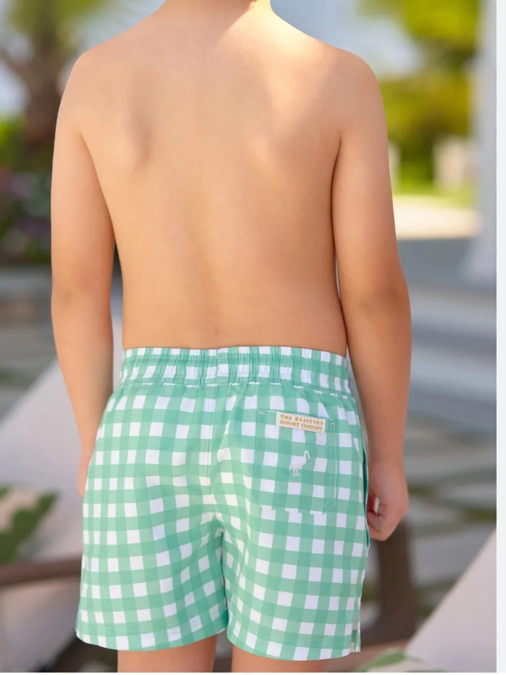 ❤️ Tortola Trunks - Gibson Island Green Gingham with Worth Avenue White Stork